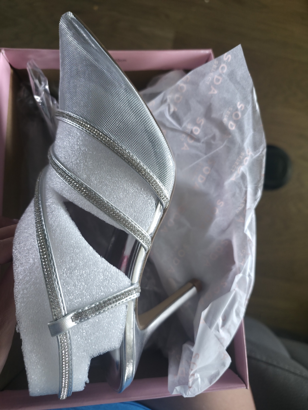 Soda Silver Glitter Strappy Stiletto Heels